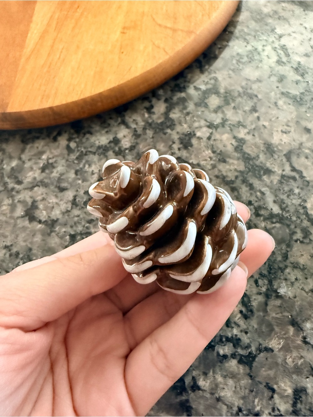 Nora Fleming Ceramic Pinecone Mini in Brown and White